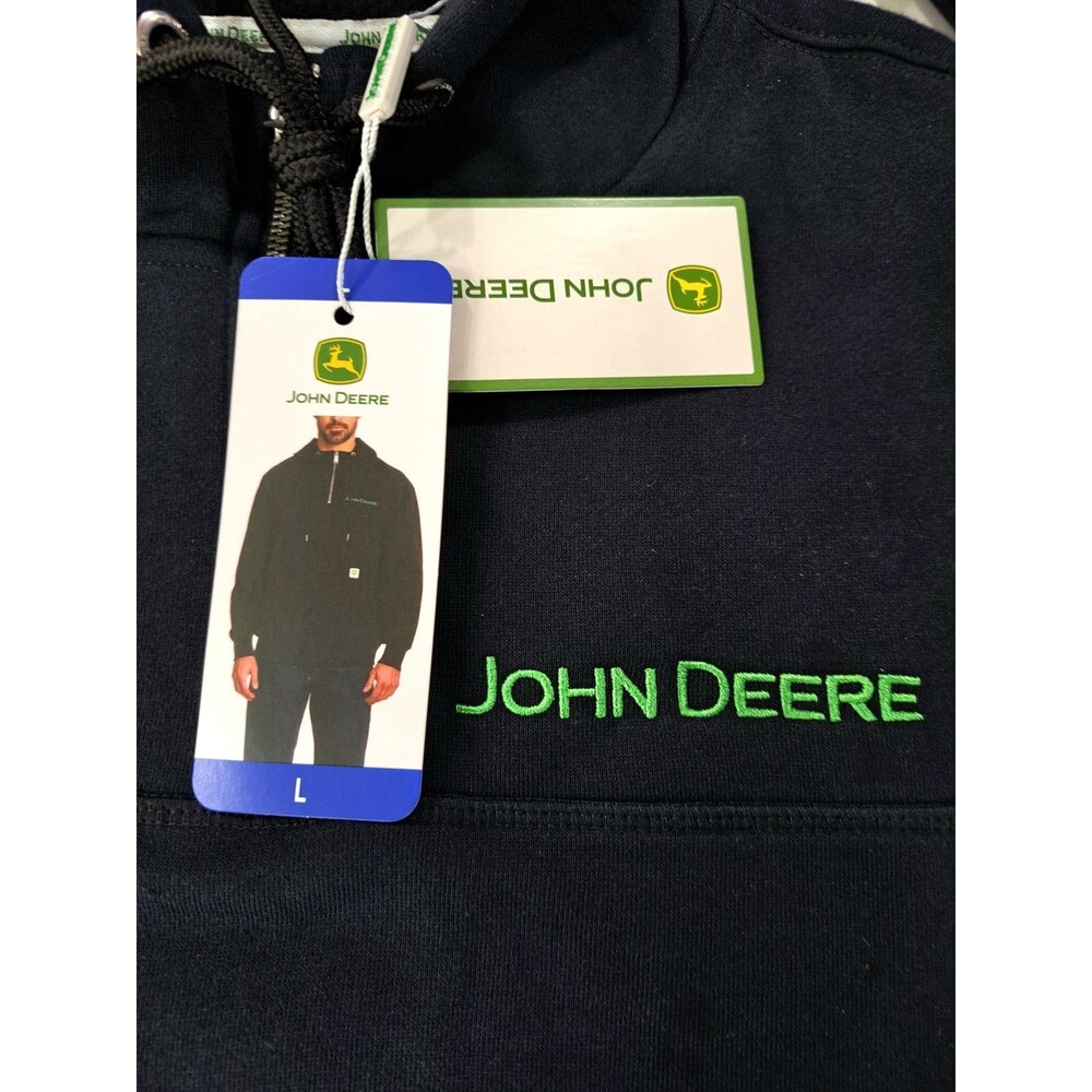 John Deere Men's L Quarter Zip Hoodie Cotton Rich Heavyweight Embroidered Black - Picture 9 of 11